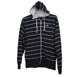 Billabong Striped Full Zip Hoodie Jacket Men Size L Charcoal Gray White Pockets